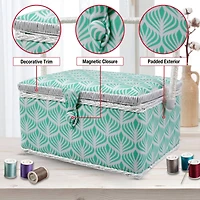 SINGER® Large Blue Boho Fan Print Sewing Basket with Sewing Scissors & Notions