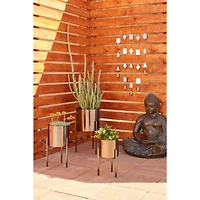 Dark Silver Metal Contemporary Planter Set