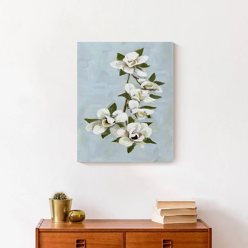 Magnolias On Blue 16" x 20" Canvas Wall Art