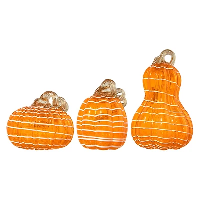 Glitzhome® Orange and White Lines Glass Pumpkin & Gourd Set