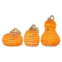 Glitzhome® Orange and White Lines Glass Pumpkin & Gourd Set