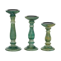 Green Mango Wood Farmhouse Pillar Candle Holder Set
