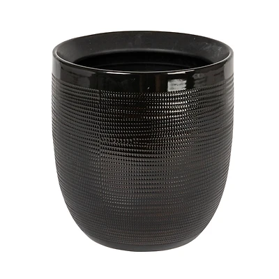 Hello Honey® 12" Black Coastal Embossed Textured Stoneware Planter