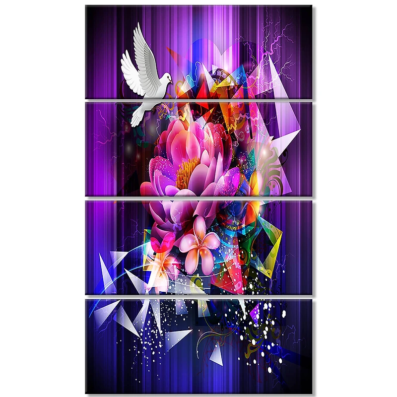Designart - Abstract Floral Design with Dove