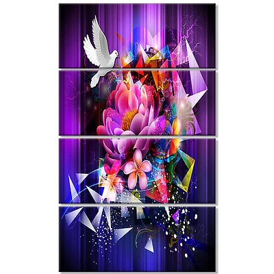 Designart - Abstract Floral Design with Dove