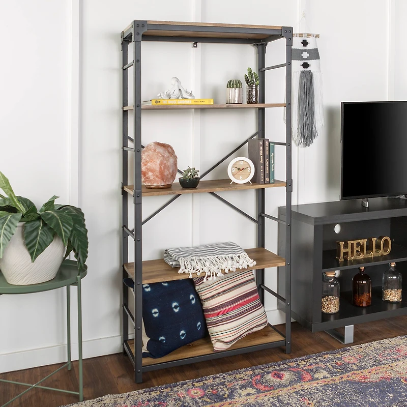 Walker Edison 64" Barnwood Angle Iron Industrial Bookcase
