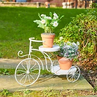 Glitzhome® 24" White Metal Tricycle Planter Stand with Solid Wood Tray