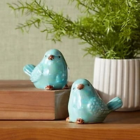 Blue Iridescent Ceramic Bird Figurines Set