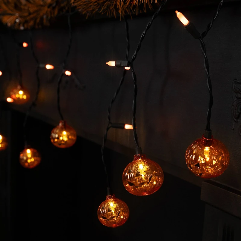 25ct. Jack-o'-Lantern Orange LED Curtain Icicle String Lights