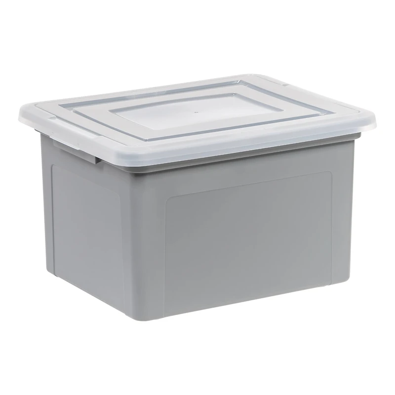 IRIS Gray & Clear 35qt. Snap Tight Plastic File Organizer Box With Lid