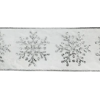 3.5" x 15ft. White & Silver Glitter Snowflakes Wired Velvet Ribbon by Celebrate It®