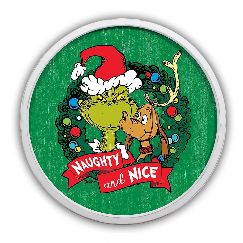 The Grinch Naughty and Nice 20" x 20" Dr. Seuss Round White Framed Print