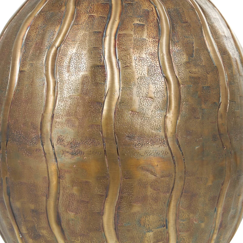 12" Brass Metal Snakeskin Inspired Vase with Dimensional Wavy Accents
