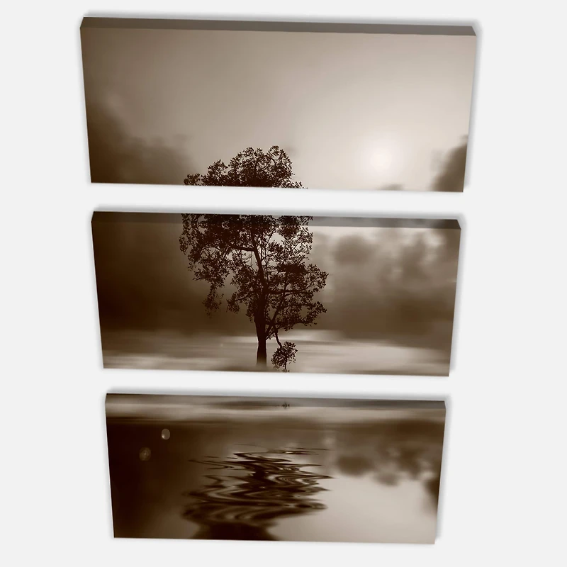 Designart - Alone Tree on Island in Sepia