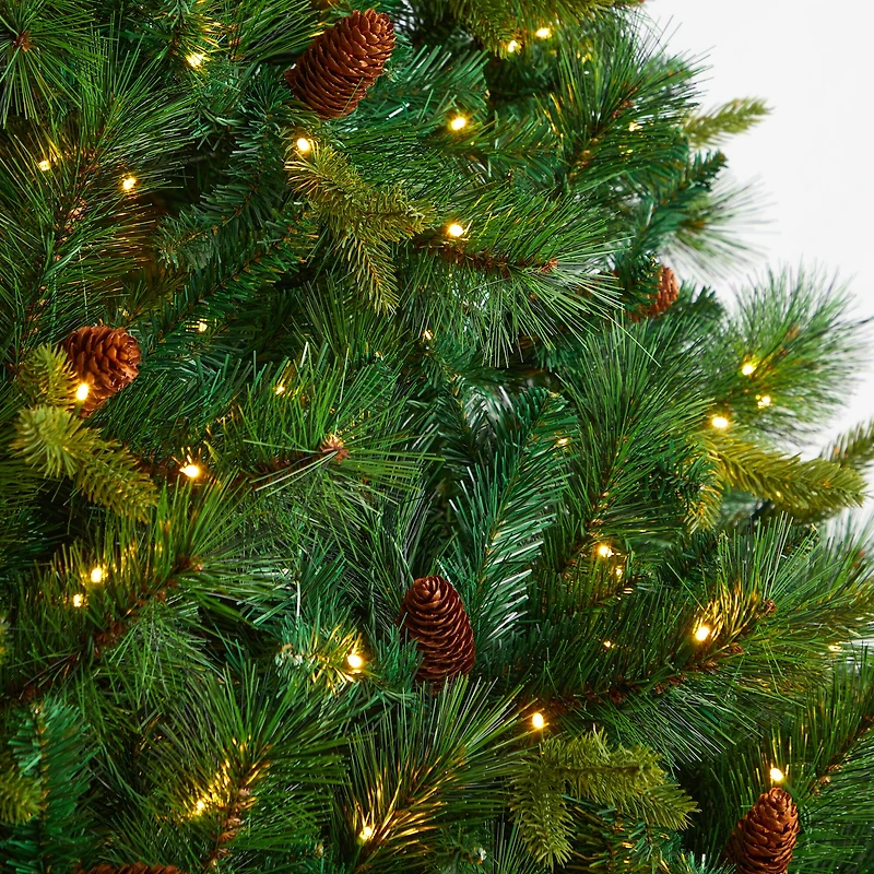 8ft. Pre-Lit West Virginia Mixed Pine Artificial Christmas Tree with Pinecones, Clear LED Lights