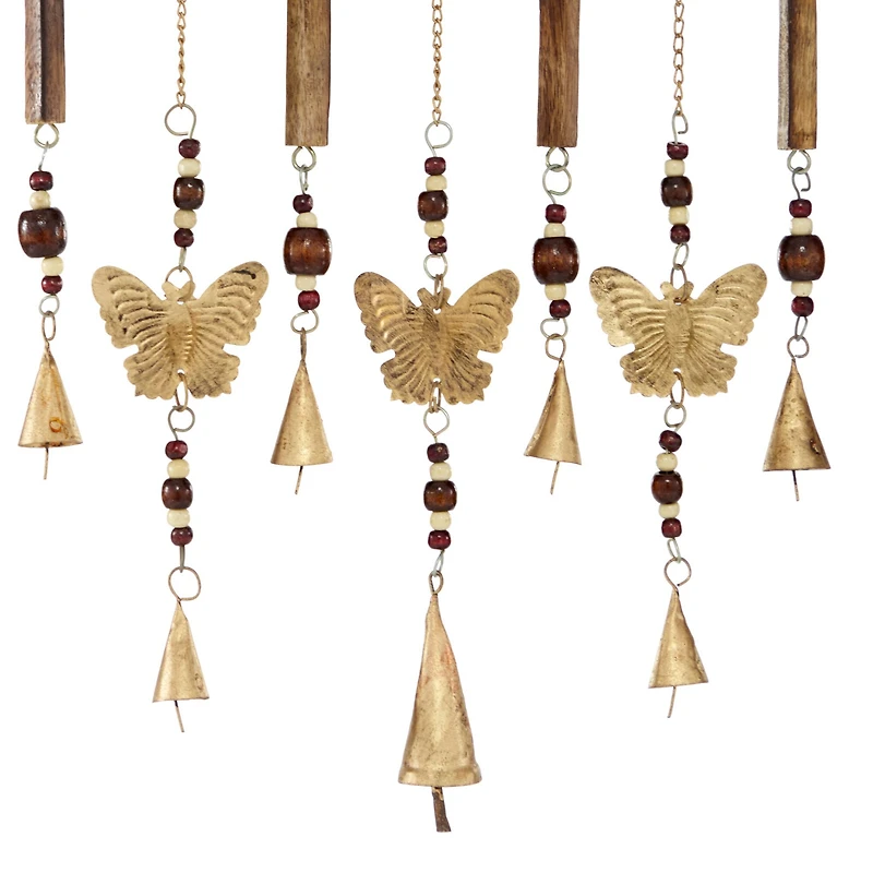 26" Brown Butterfly Mango Wood Coastal Windchime