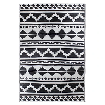 Black & White Aztec Design Rectangular Outdoor Area Rug, 4ft. x 6ft.