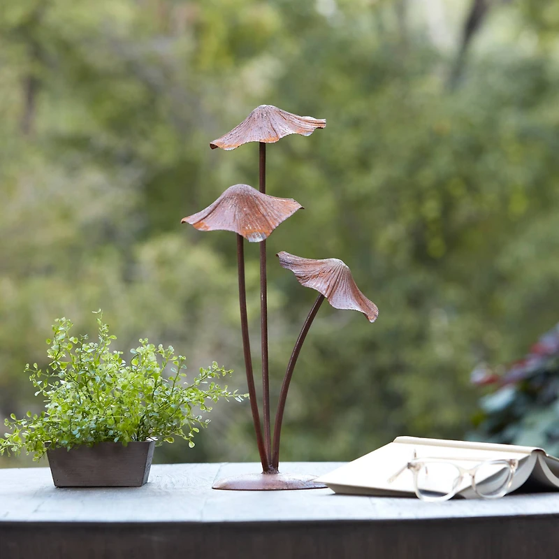 18.25" Bronze Metal Mushroom Garden Accent