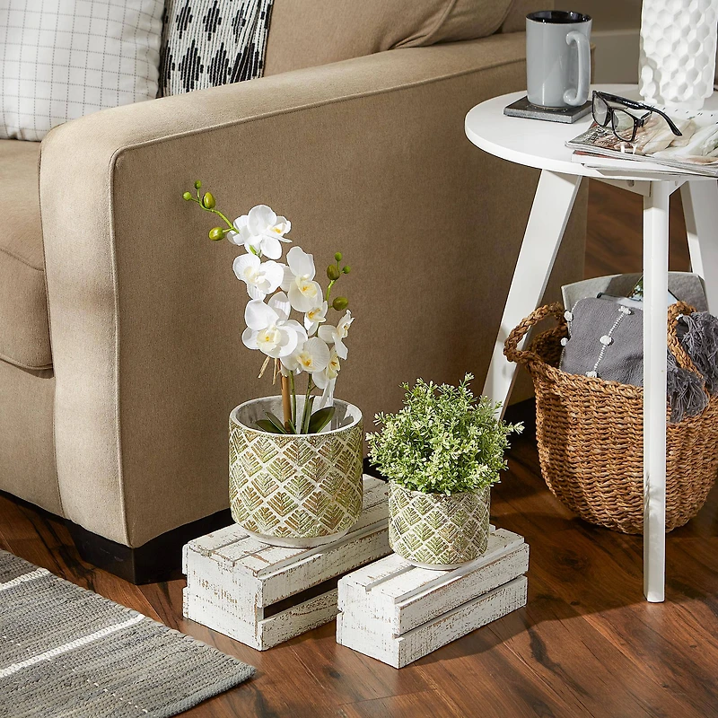 Abstract Gold & White Cement Flower Pot Set