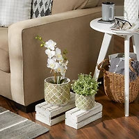 Abstract Gold & White Cement Flower Pot Set