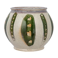 Hello Honey® 11.25" Green & Cream Round Hand-Painted Stoneware Planter