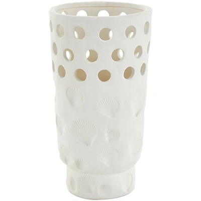 13" White Ceramic Shell Vase