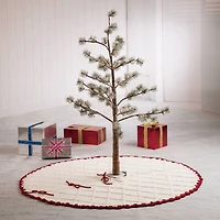 Glitzhome® 52" Knitted White Christmas Tree Skirt with Red Trim & Pom Pom