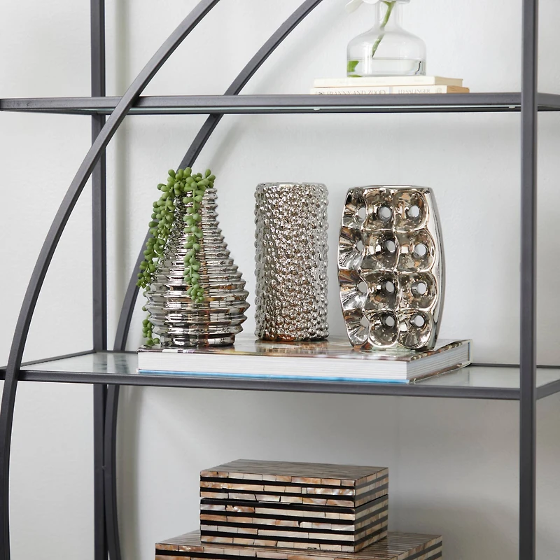 Set of 3 Silver Ceramic Glam Vase, 8" x 5"