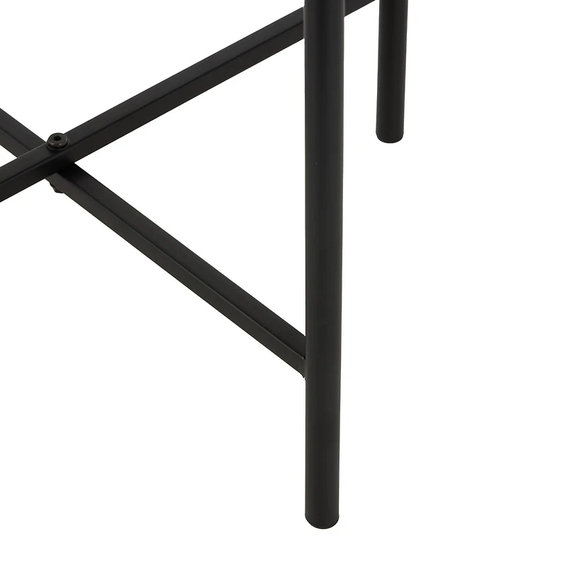 19.75" Beige Marble Accent Table with Black Metal Support