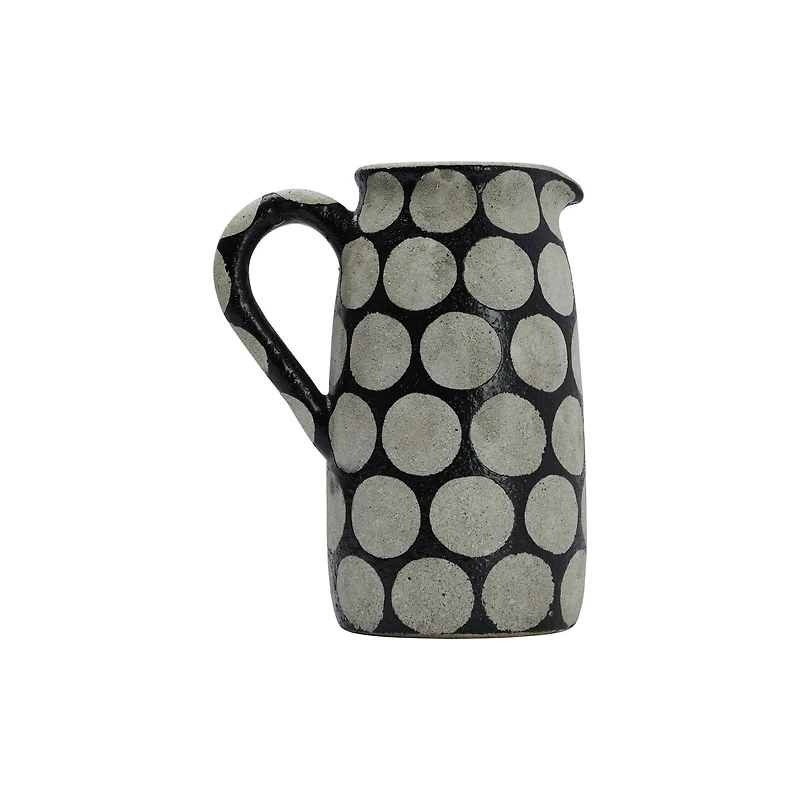Hello Honey® 9" Black & Natural Decorative Terra Cotta Pitcher with Wax Relief Dots