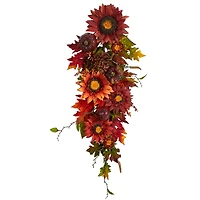 35" Sunflower, Pumpkin & Berries Autumn Teardrop Swag