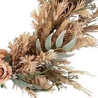 24" Fall Harvest Pale Rose & Thistle with Foliage Artificial Wreath