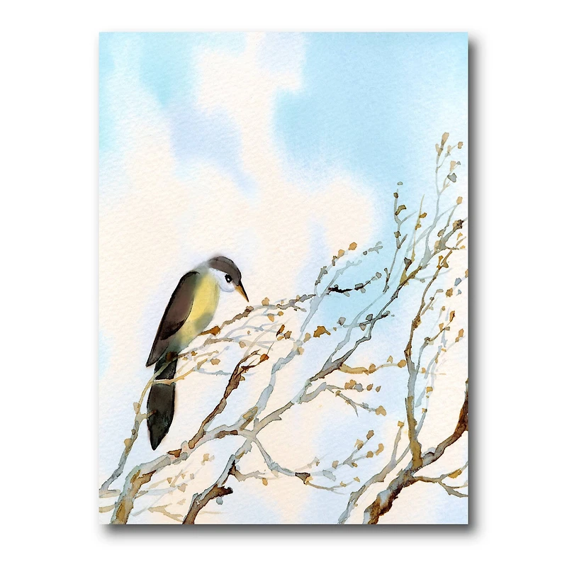 Designart - Bird On Old Bare Tree With Blue Cloudy Sky
