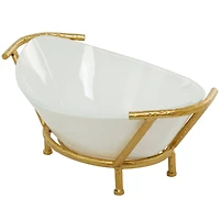 CosmoLiving by Cosmopolitan 25" White Glass Kitchen Serving Bowl with Gold Metal Stand