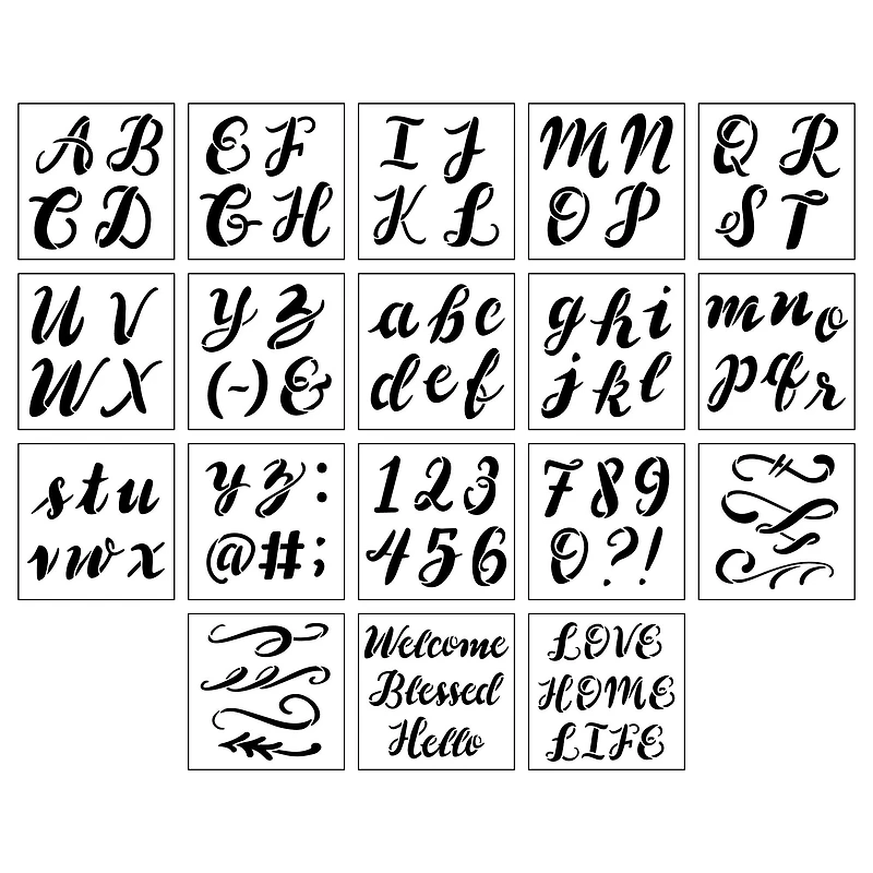 Alphabet Handlettered Script Stencils, 12" x 12" by Craft Smart®