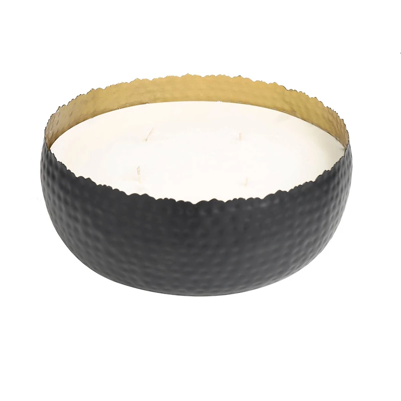 90oz Campfire Scented White 4 Wick Candle in Hammered Matte Black Bowl