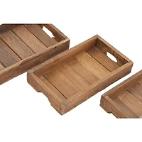 Brown Rectangle Wood Rustic Tray Set