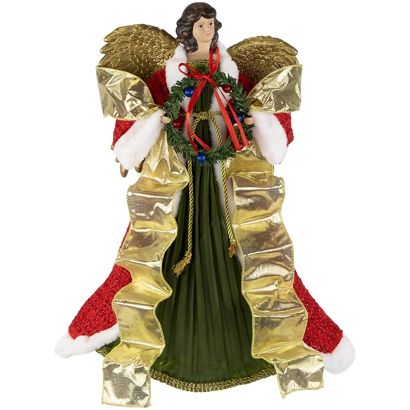 18" Unlit Red and Green Angel with Wreath Christmas Tree Topper