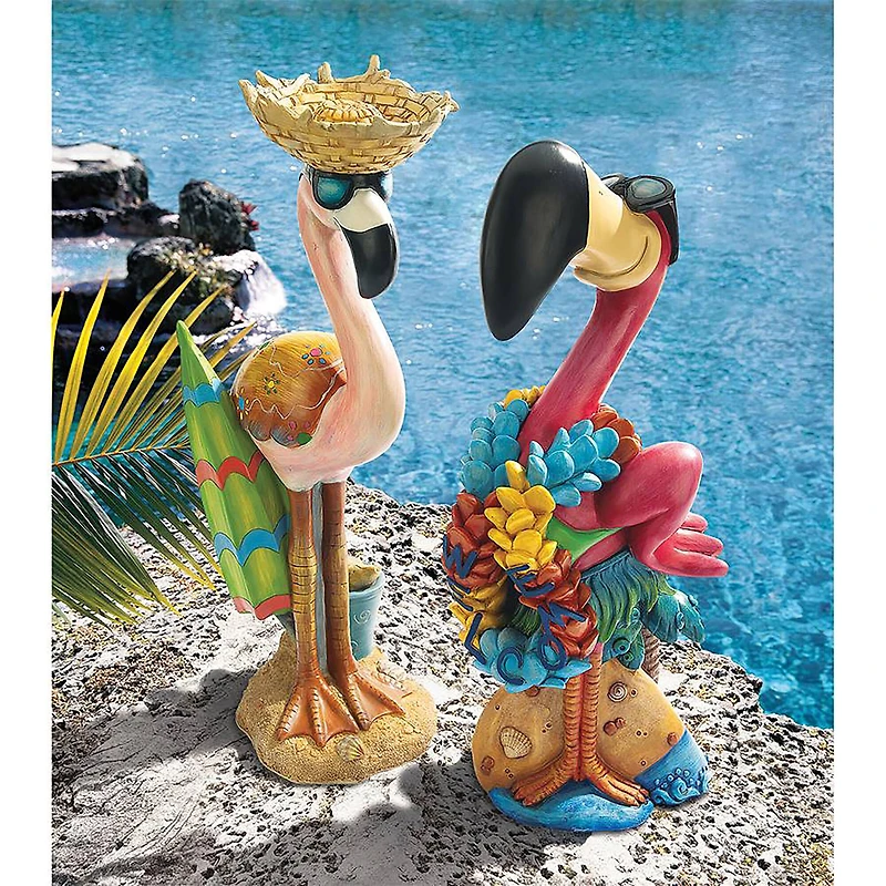 Design Toscano Luau Larry & Flamingo Frank Pink Flamingo Garden Statues Set