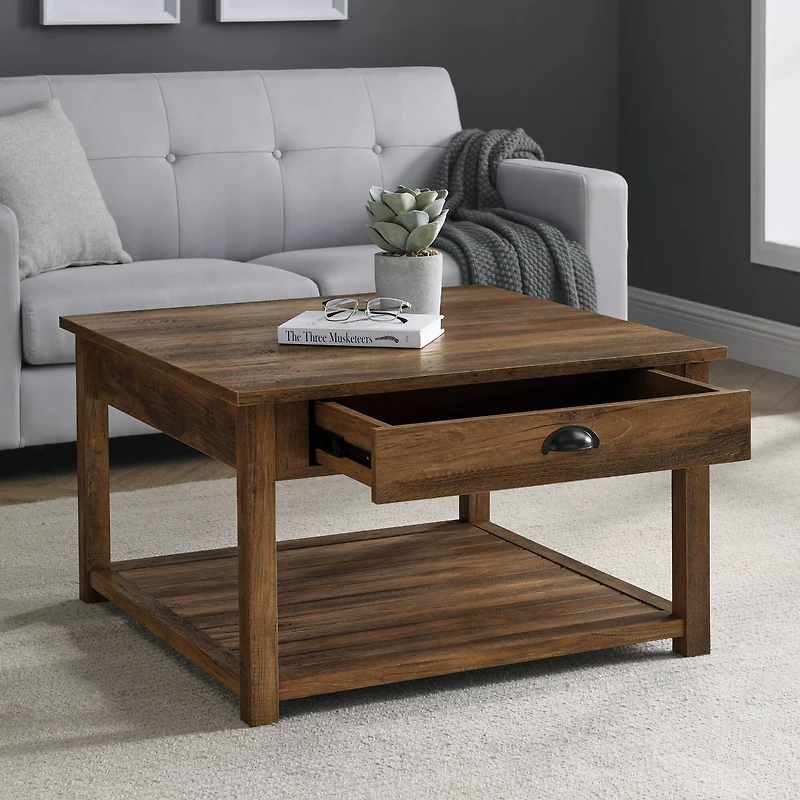 Walker Edison 30" Reclaimed Barnwood Square Country Coffee Table