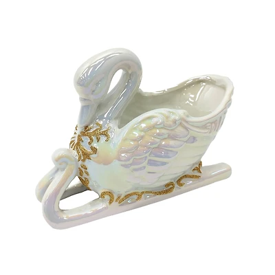 9" Iridescent White Ceramic Swan Sled Tabletop Décor by Ashland®