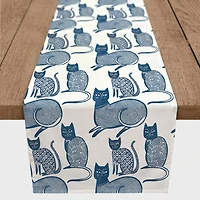 Blue Cat Pattern 16" x 90" Cotton Twill Runner