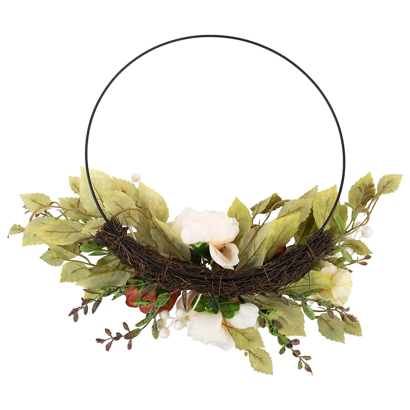 21" Autumn Harvest Artificial Floral Half Wreath with Fall Foliage
