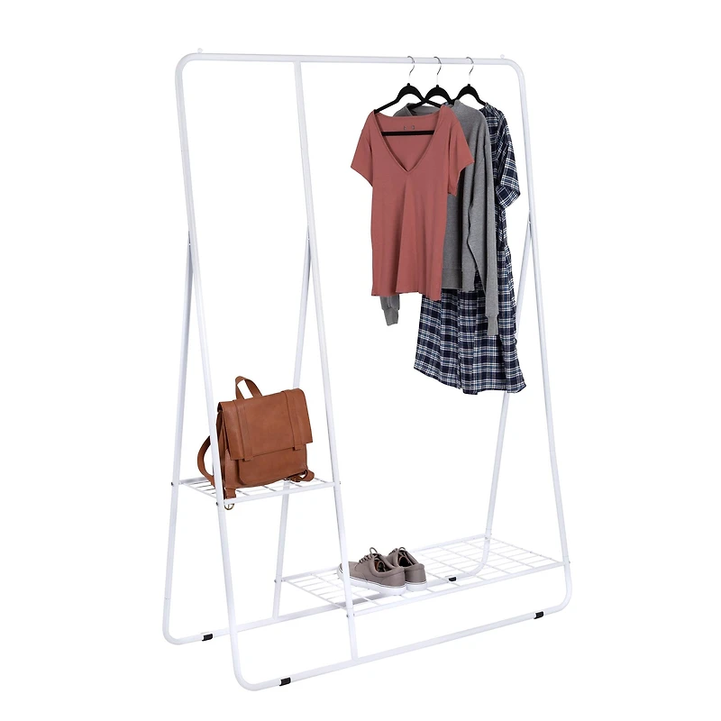 Honey Can Do White Clothing Rack with Shelves and Hanging Bar