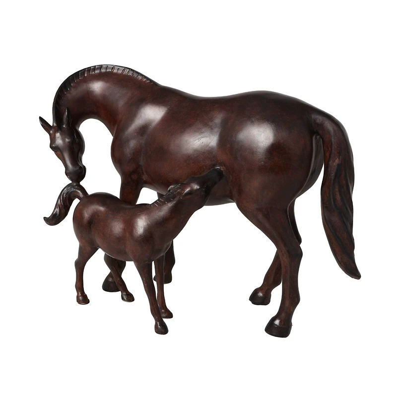 Dark Brown Horse Mom & Baby Sculpture