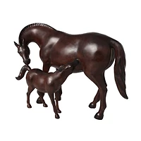 Dark Brown Horse Mom & Baby Sculpture 