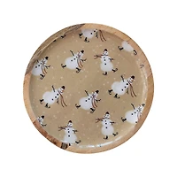 Hello Honey® 11.7" Round Snowman Enameled Mango Wood Tray