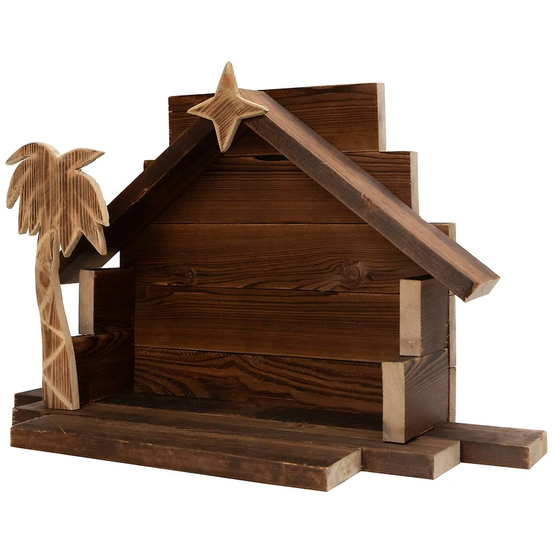 Wooden Nativity Stable with Star and Palm Tree - 22"