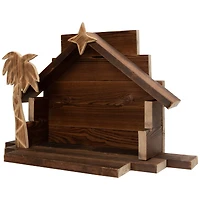 Wooden Nativity Stable with Star and Palm Tree - 22"