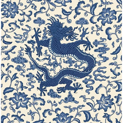 Scalamandre Indigo Chien Dragon Peel & Stick Wallpaper
